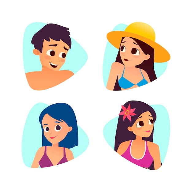 Set of summer cartoon avatars. Cartoon style