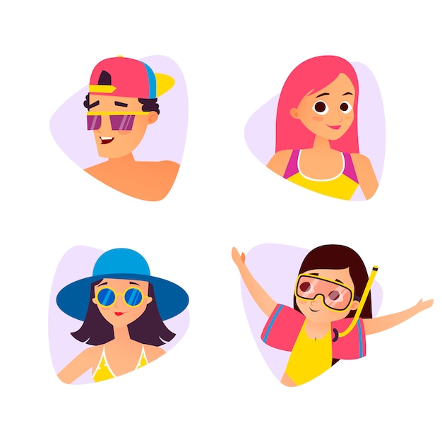 Set of summer cartoon avatars. Cartoon style