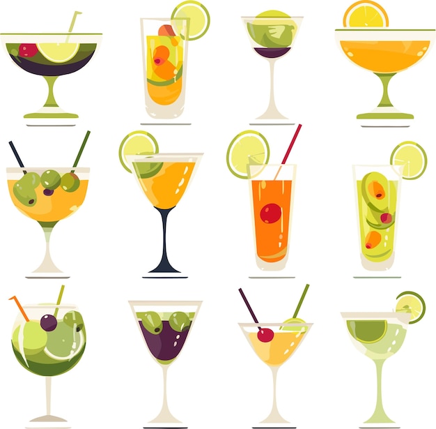 Set of summer cocktails cartoon vector illustration isolated on white background icon fresh drink