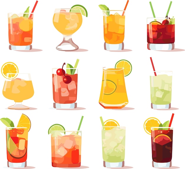 Set of summer cocktails cartoon vector illustration isolated on white background icon fresh drink