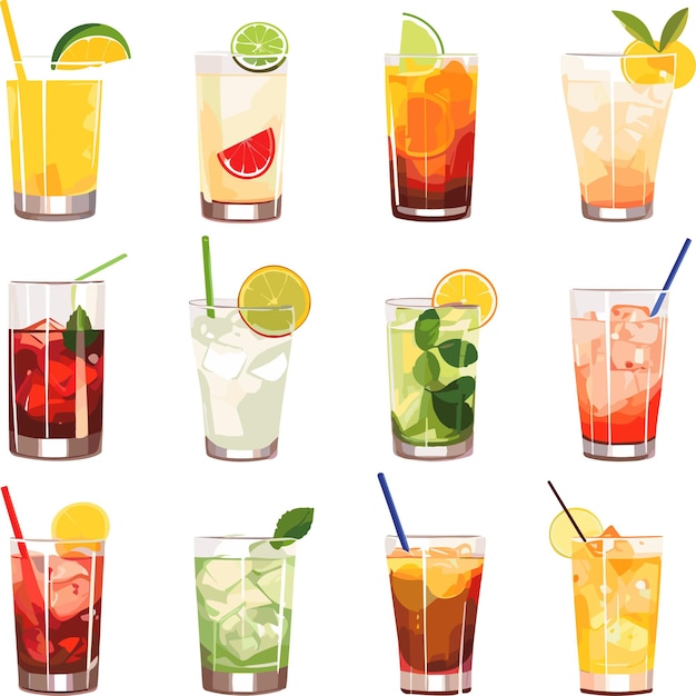 Set of summer cocktails cartoon vector illustration isolated on white background icon fresh drink