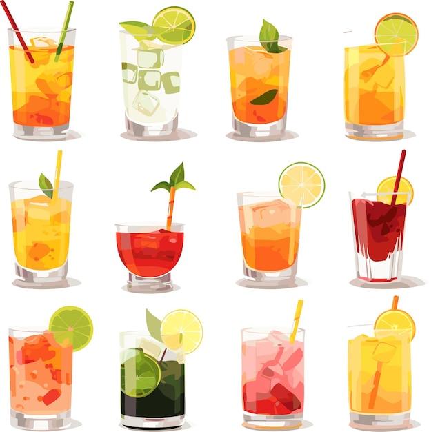 Set of summer cocktails cartoon vector illustration isolated on white background icon fresh drink