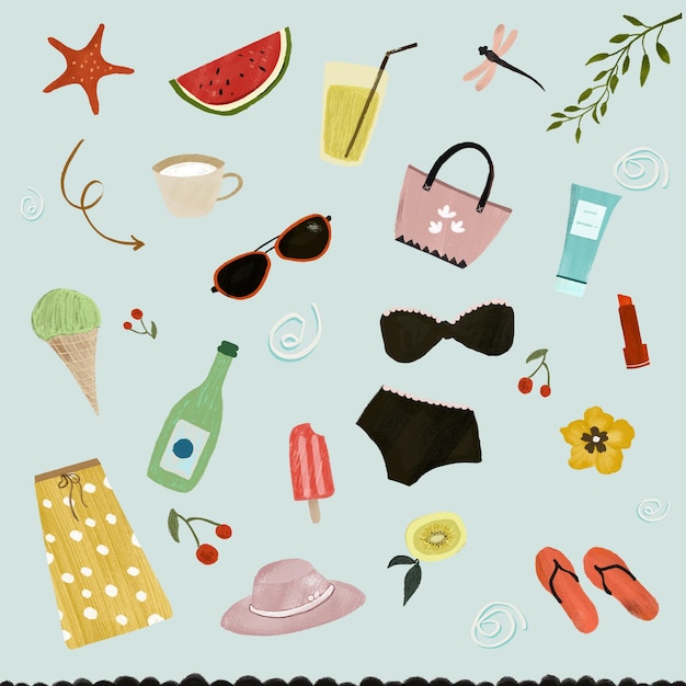 Set of summer cute elements Premium Vector