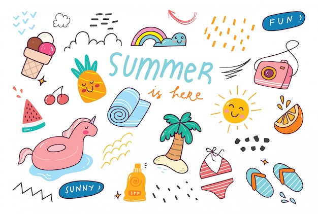 Set of summer doodle illustration