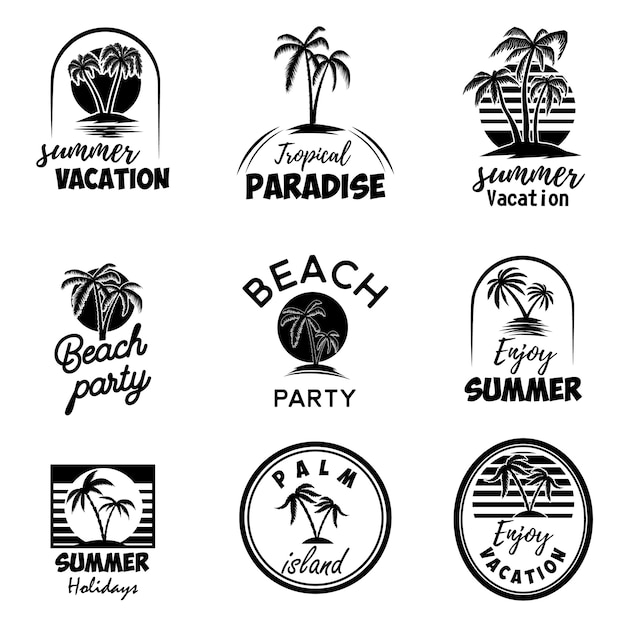 Set of summer emblems with palms. For emblem, sign, logo, label, badge.  image