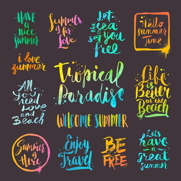 Set of summer holidays and vacation quotes and greetings