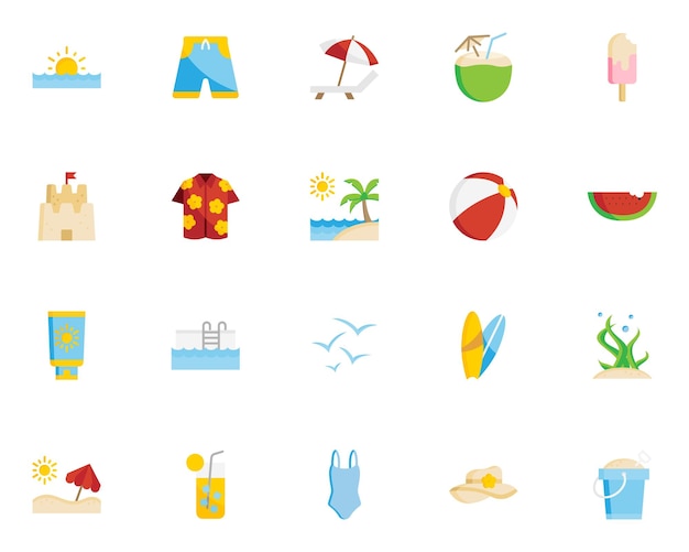 Set of summer icons sea beach vacation