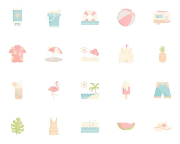 Set of summer icons sea beach vacation