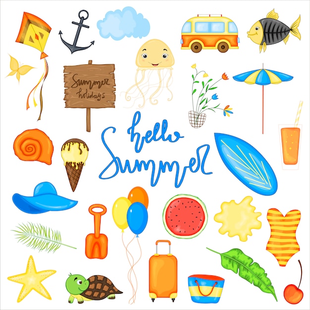 Set of summer items for vacation