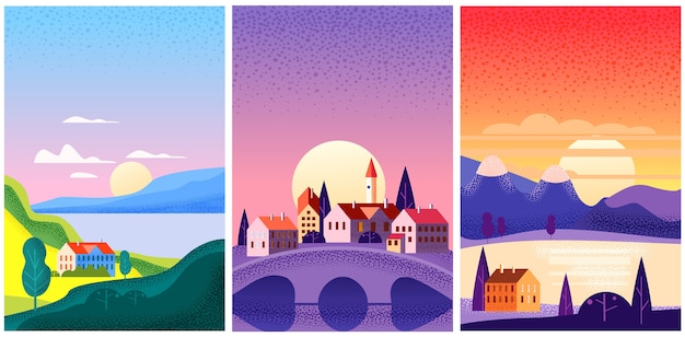 Set Summer landscape illustration