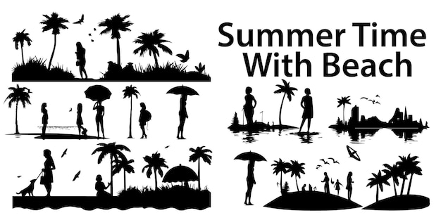 A set of summer silhouette vector illustration