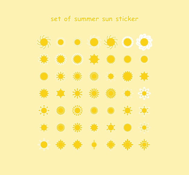 set of summer sun sticker