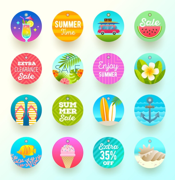 Set of summer vacation labels and tags