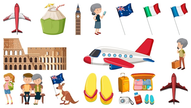 Set of summer vacation objects and elements