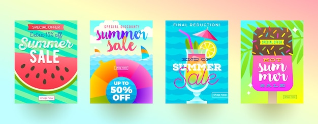 Set of summer vacation and travel sale promotion banners