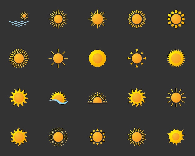 Set of sun icons summer hot