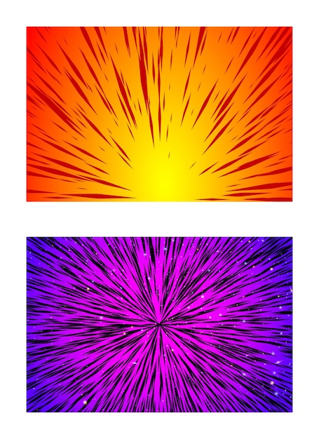 Set of Sun Rays or Explosion Boom for Comic Books Radial Background Vector