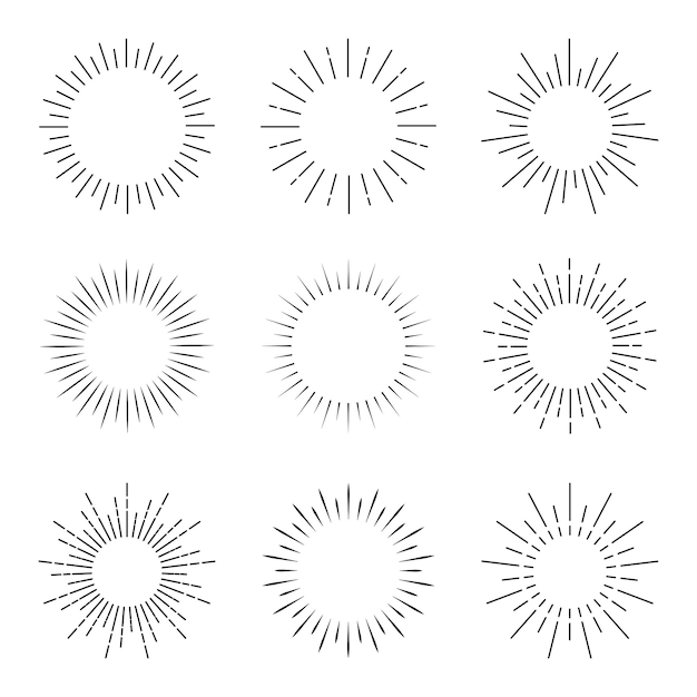 Set of sun rays starburst background Sunburst icons set for summer element