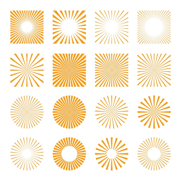 Set of sun rays starburst background Sunburst icons set for summer element