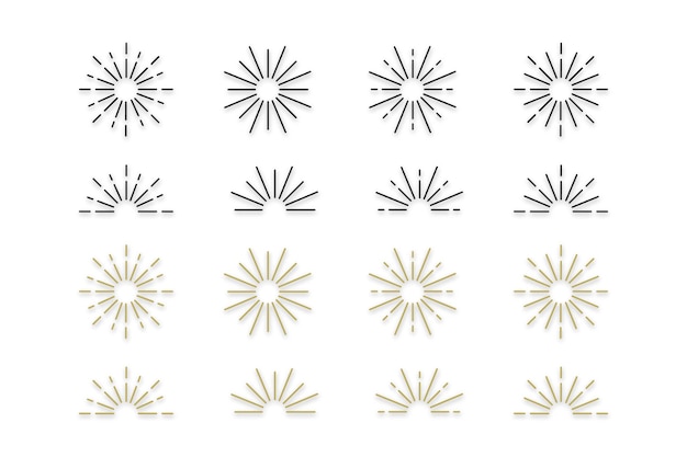 Set of sunburst icons Vector isolated illustration Sunbeam symbol collection