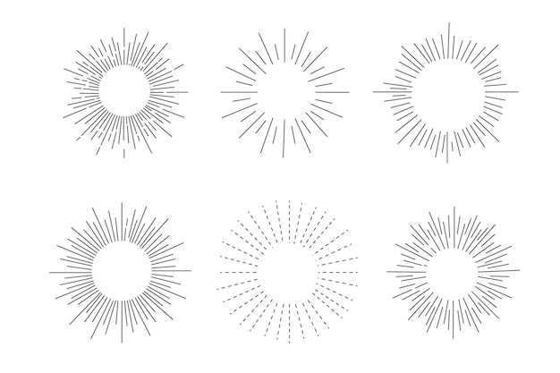 Set of sunbursts, explosion effects, vintage doodles isolated on white background