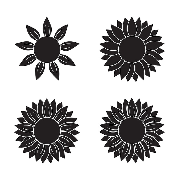 Set of sunflower silhouettes isolated on a white background A workpiece for cutting Vector illustration