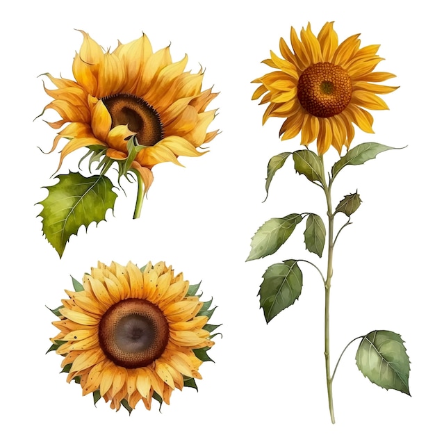 Set of Sunflower watercolor paint