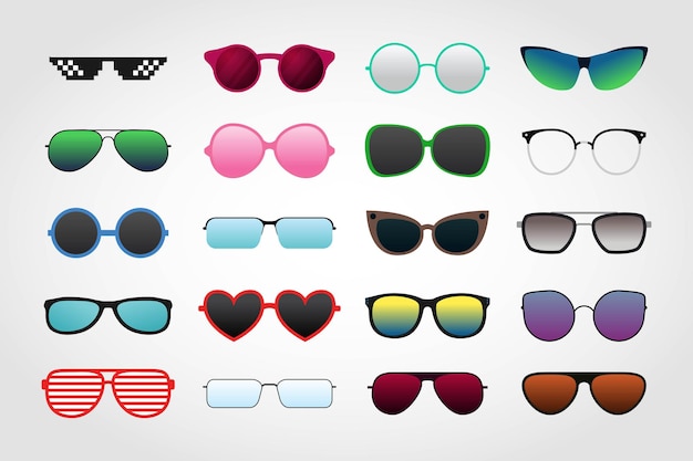 Set of sunglasses collections on white