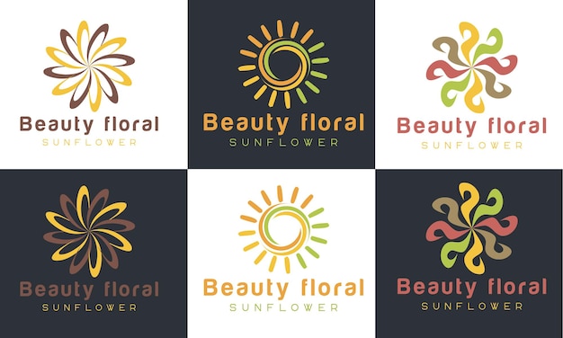 Set of  Sunrise Logo and Sunset Logo, Sun Flower Logo design Premium vector template