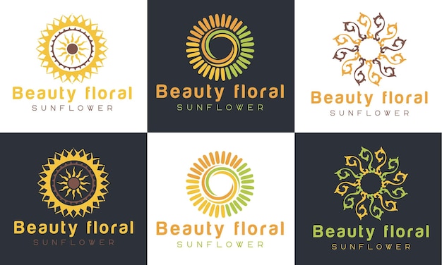 Set of  Sunrise Logo and Sunset Logo, Sun Flower Logo design Premium vector template