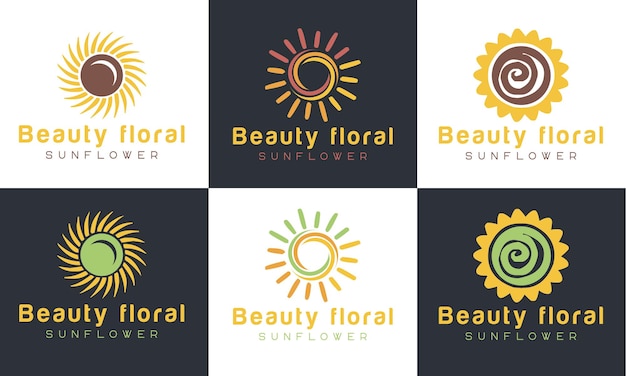 Set of  Sunrise Logo and Sunset Logo, Sun Flower Logo design Premium vector template