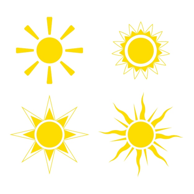 Set of suns isolated on white background Yellow star clip arts Summer flat illustration