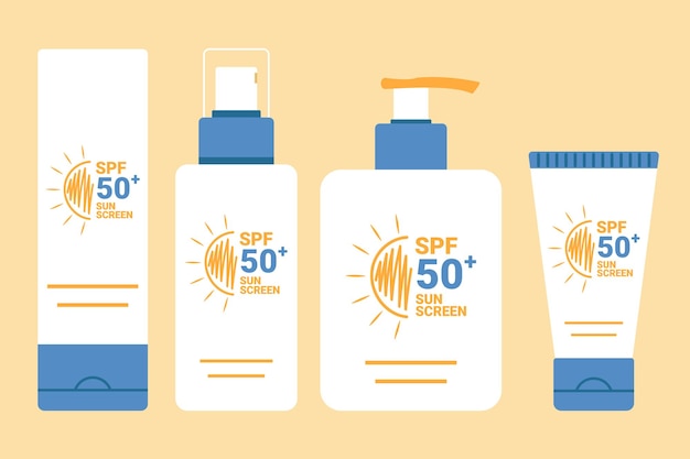 Vector set of sunscreen products spf summer skincare product design