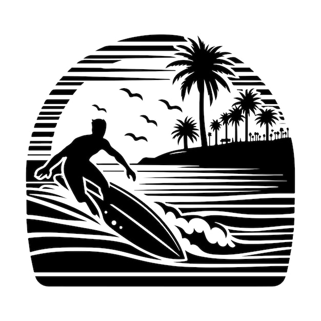 Vector set of surfers silhouette surfer holding surfboard vector illustration