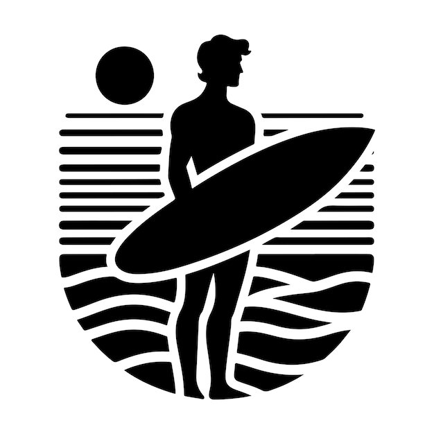 Vector set of surfers silhouette surfer holding surfboard vector illustration