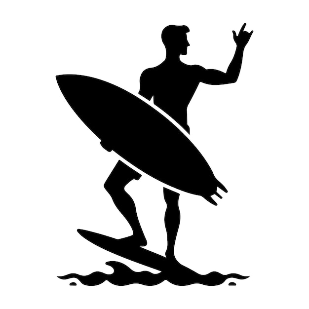 Vector set of surfers silhouette surfer holding surfboard vector illustration