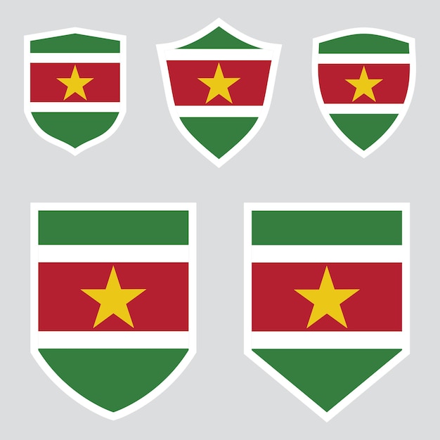 Set of Suriname Flag in Shield Shape Frame