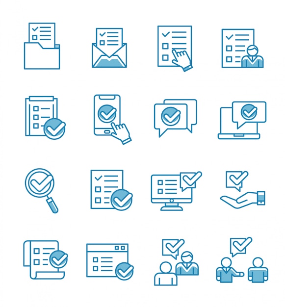 Set of survey icons with outline style.