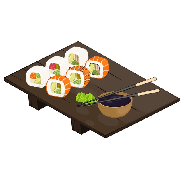 Vector set of sushi food japanese illustration, asian food set