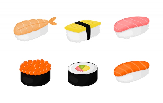 set of sushi isolated for cafe or restaurant.