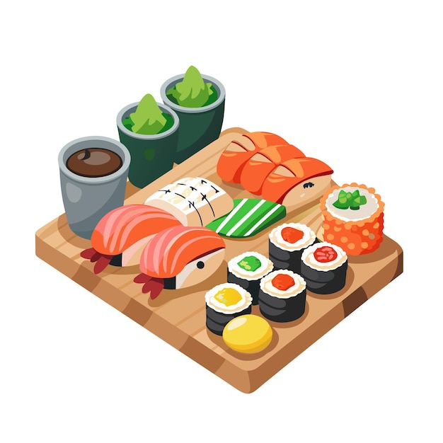 set of sushi and sashimi Asian seafood sushi soy sauce with trout fish salmon and caviar