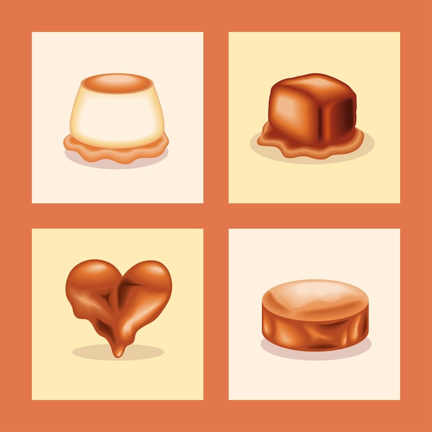 Set of sweet caramel realistic