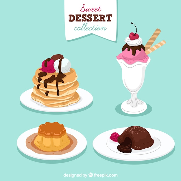 Vector set of sweet desserts in hand drawn style