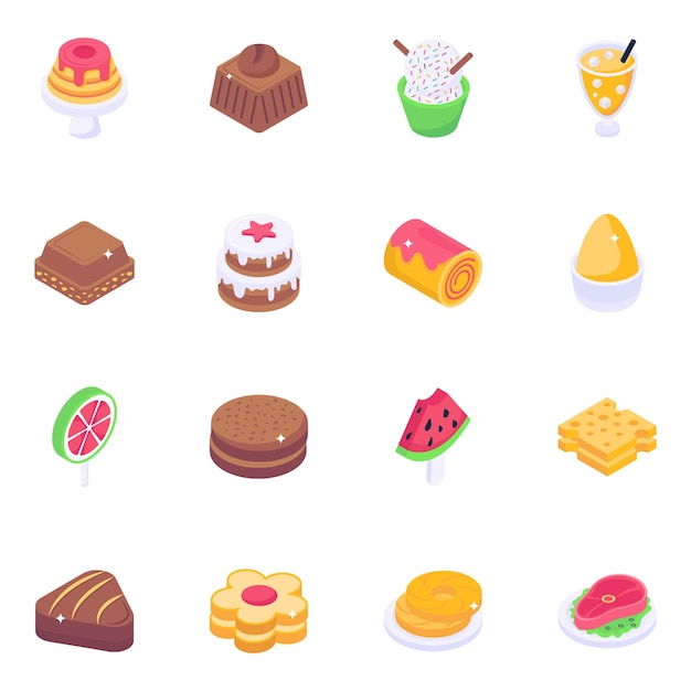 Set of Sweet Food Isometric Icons