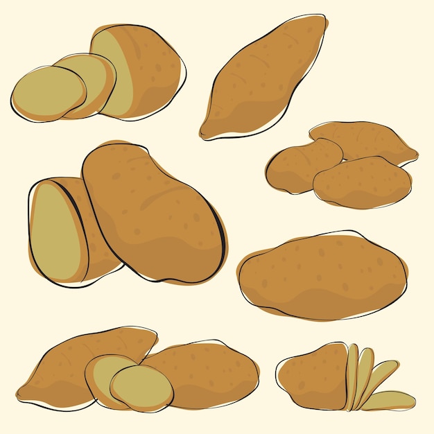 A set of sweet potatoes on a beige background.