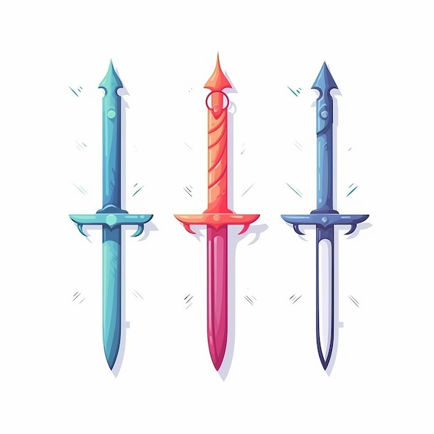 Set of swords Cartoon set of fantasy different kind of swordsflat style Vector illustration