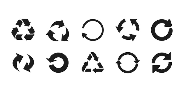 Set of symbols and signs of recycling symbols isolated on white background