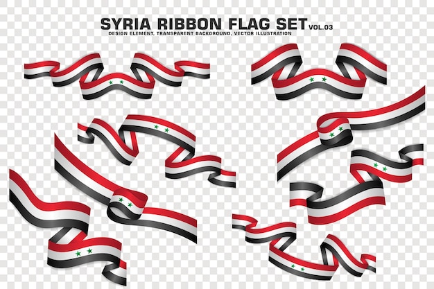 Set of Syria Ribbon flag design element 3D on a transparent background vector illustration