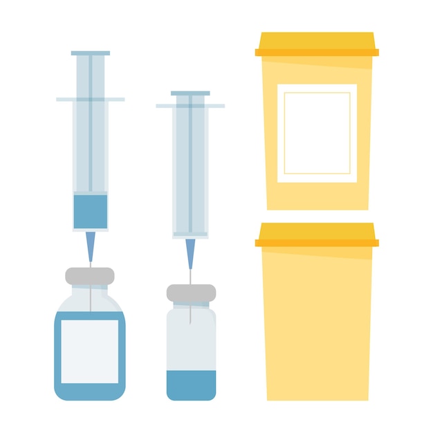 Set of syringe and medical bottles