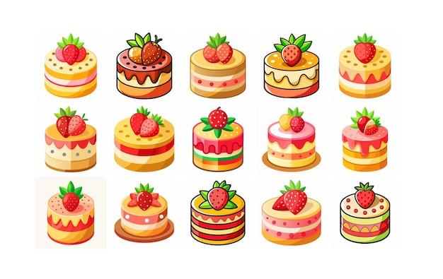 set of tasty cake with strawberry vector